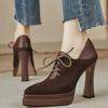 New British Style Lace Up Waterproof Platform Heel Deep Mouth Single Student T-stage Show Bridal Pumps Women Shoes