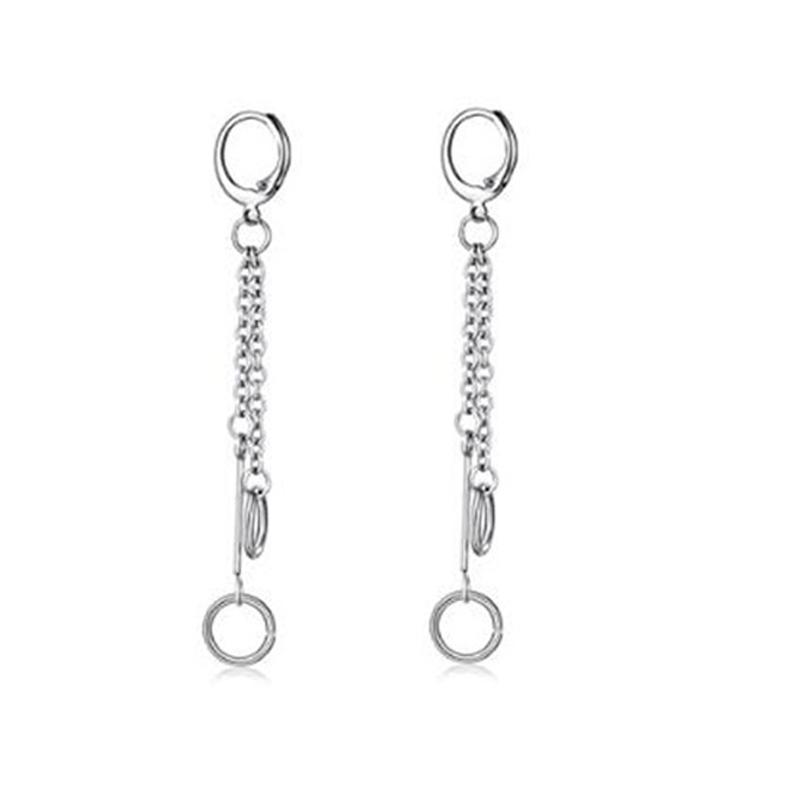 2pcs/set Black Or Silvery Unisex Punk Stainless Steel Cross Cone Feather Chain Pendant Hoop Earrings Ear Stud Jewelry Set