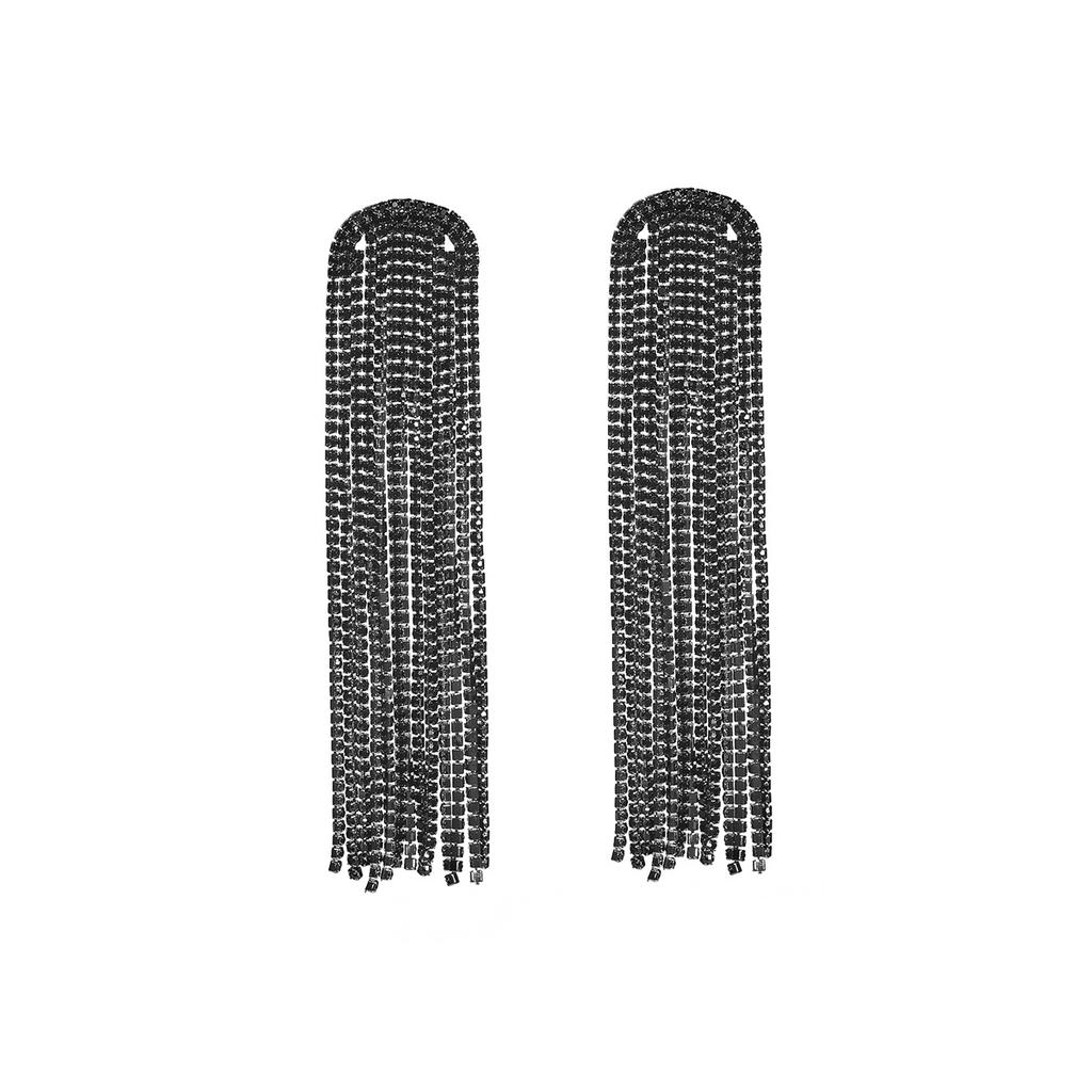 Премиальные черные электрофорезные серьги с длинной бахромой