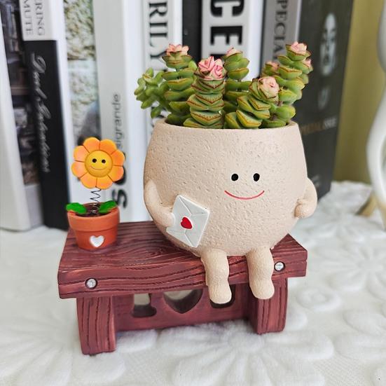 Sunflower Smiling Face Planter Pot Resin Cartoon Head Flowerpot Indoor Outdoor Cactus Succulent Plants Container