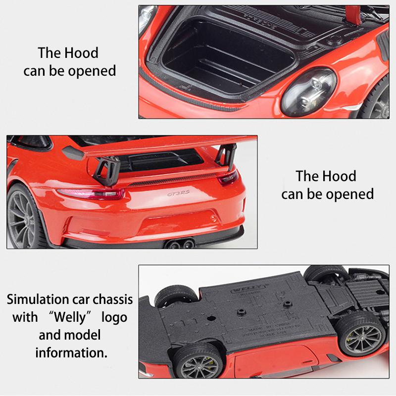 1/24 WELLY Porsche 911 GT3 RS, модель спортивного автомобиля из сплава, литая под давлением металлическая игрушка, модель гоночного автомобиля, коллекция высокой имитации, подарок для детей