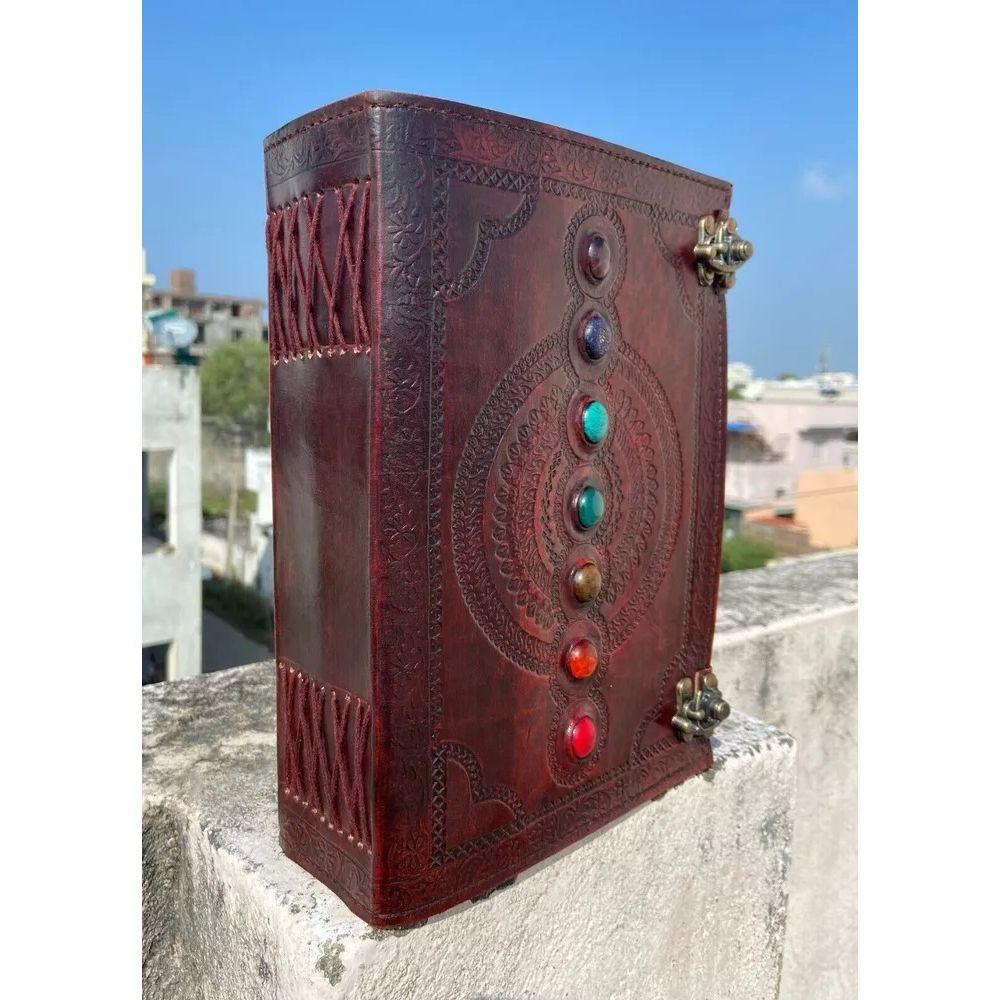 Дневник в подарок, 10х7 дюймов, очень большой, коричневый кожаный журнал с семью камнями, 620 страниц