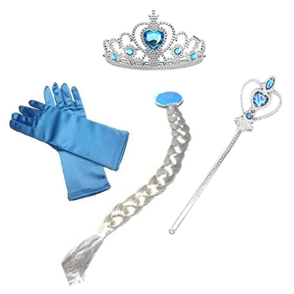 Princess Dress for Kids Cosplay Costume Luxury Set Snow Blue Heart Magic Braided Original 120cm NT302A [CREDIBLE] 6-piece - (Princess Dress, Tiara,