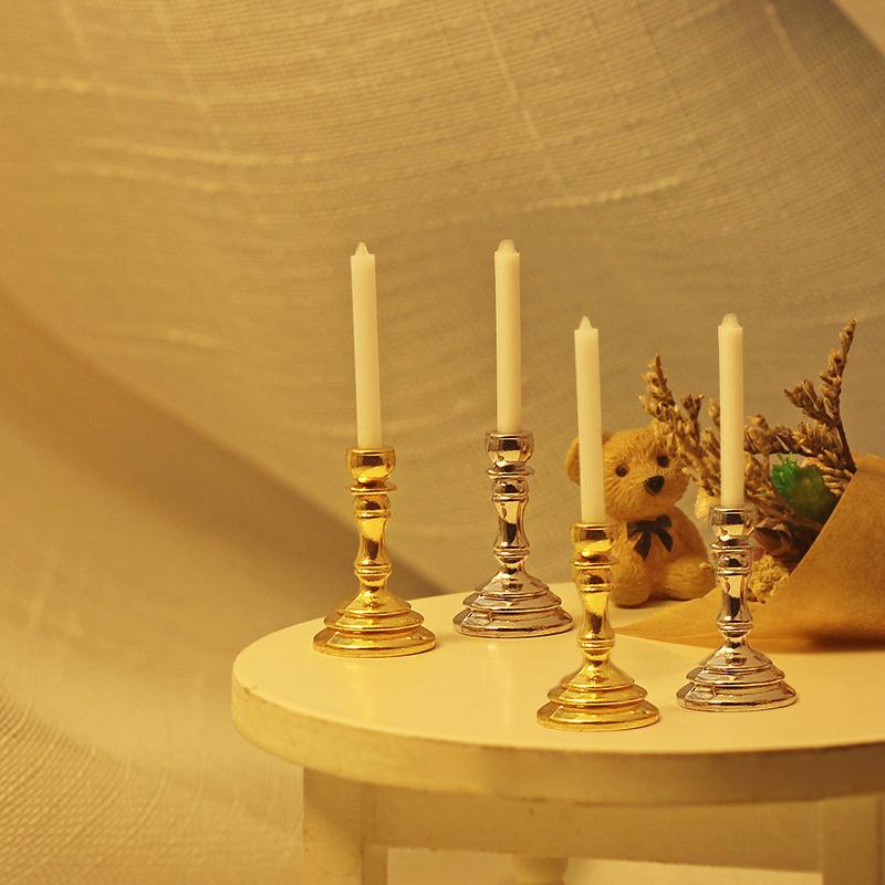 1Pair 1:12 Dollhouse Miniature Candle Holder Candlestick Candelabra Home Decor