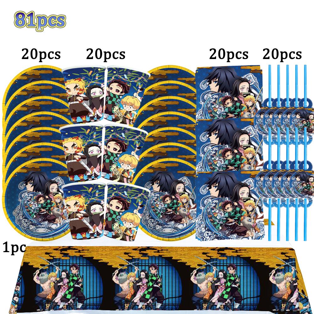 Kimetu No Yaiba Kids Birthday Party Decoration Tableware Paper Cups Plates Napkins Demon Slayer Theme Baby Shower Boys Supplies