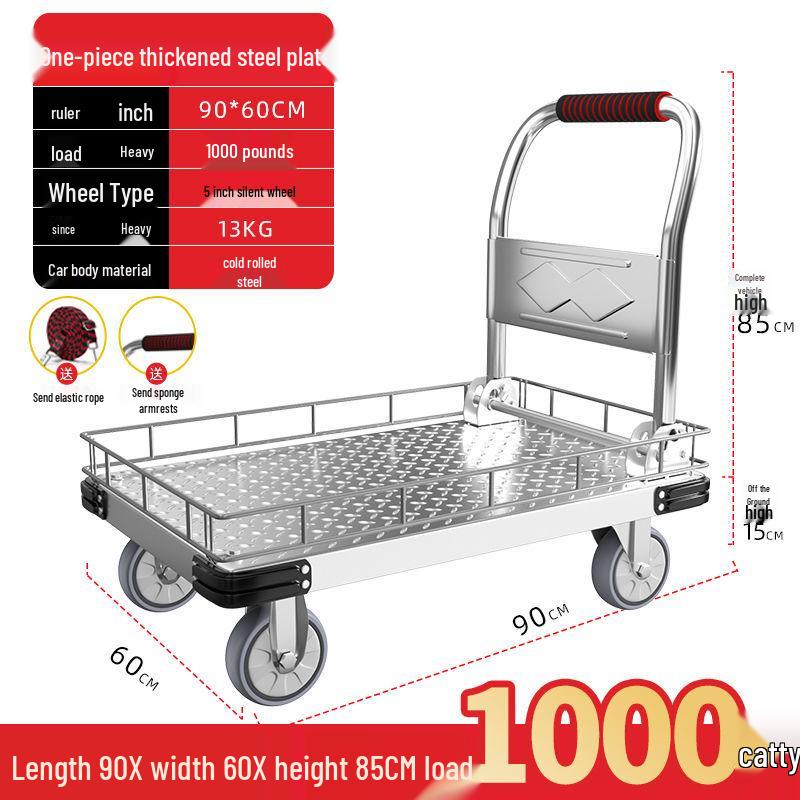 Silent Foldable Flatbed Hand Cart: Portable Turnover Trolley & Hand Truck