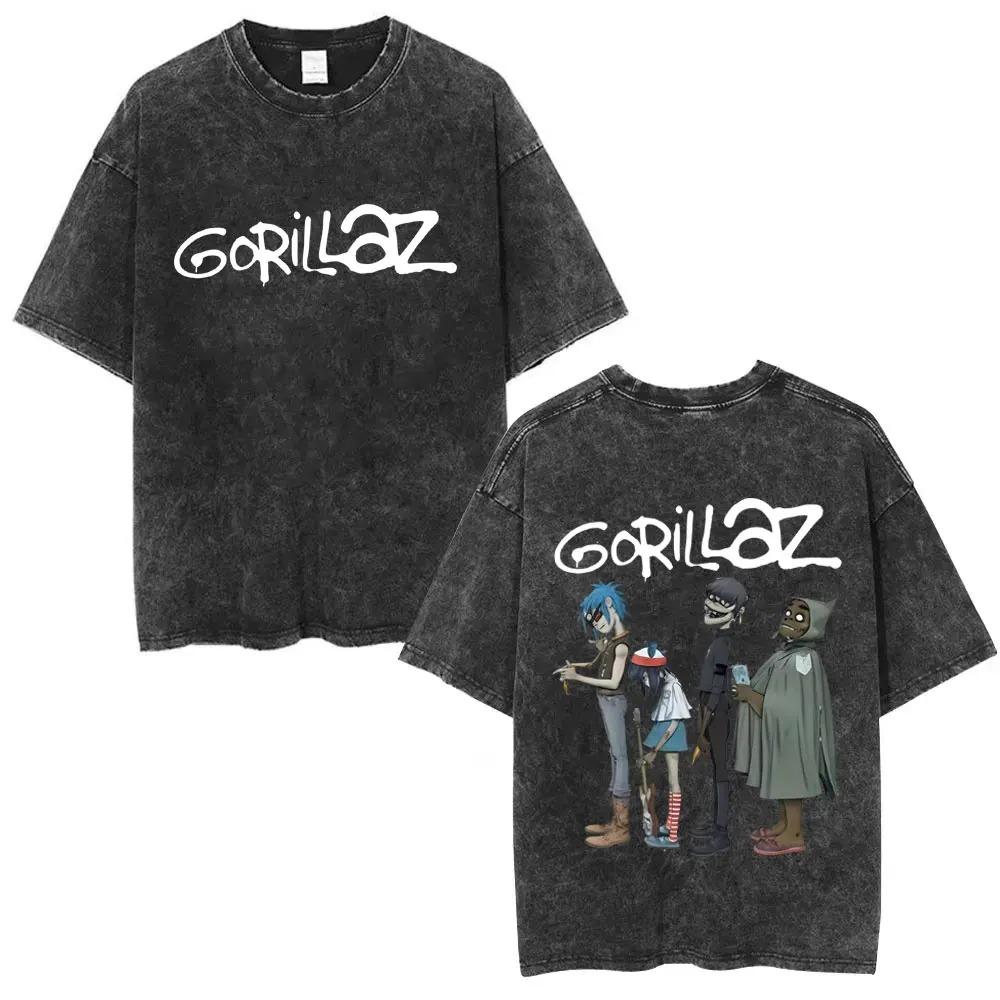 2026 Стирка Винтаж Рок-группа Gorillaz Альбом The Now Now Графические Футболки Мужчины Женщины Одежда Хип-Хоп Панк Оверсайз Футболки с Круглым Вырезом