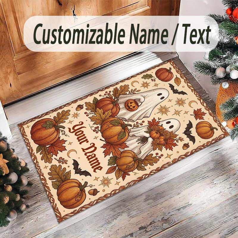 Halloween Theme Crystal Velvet Floor Rug Personalized Custom Name Text Warm Carpet Home Decoration