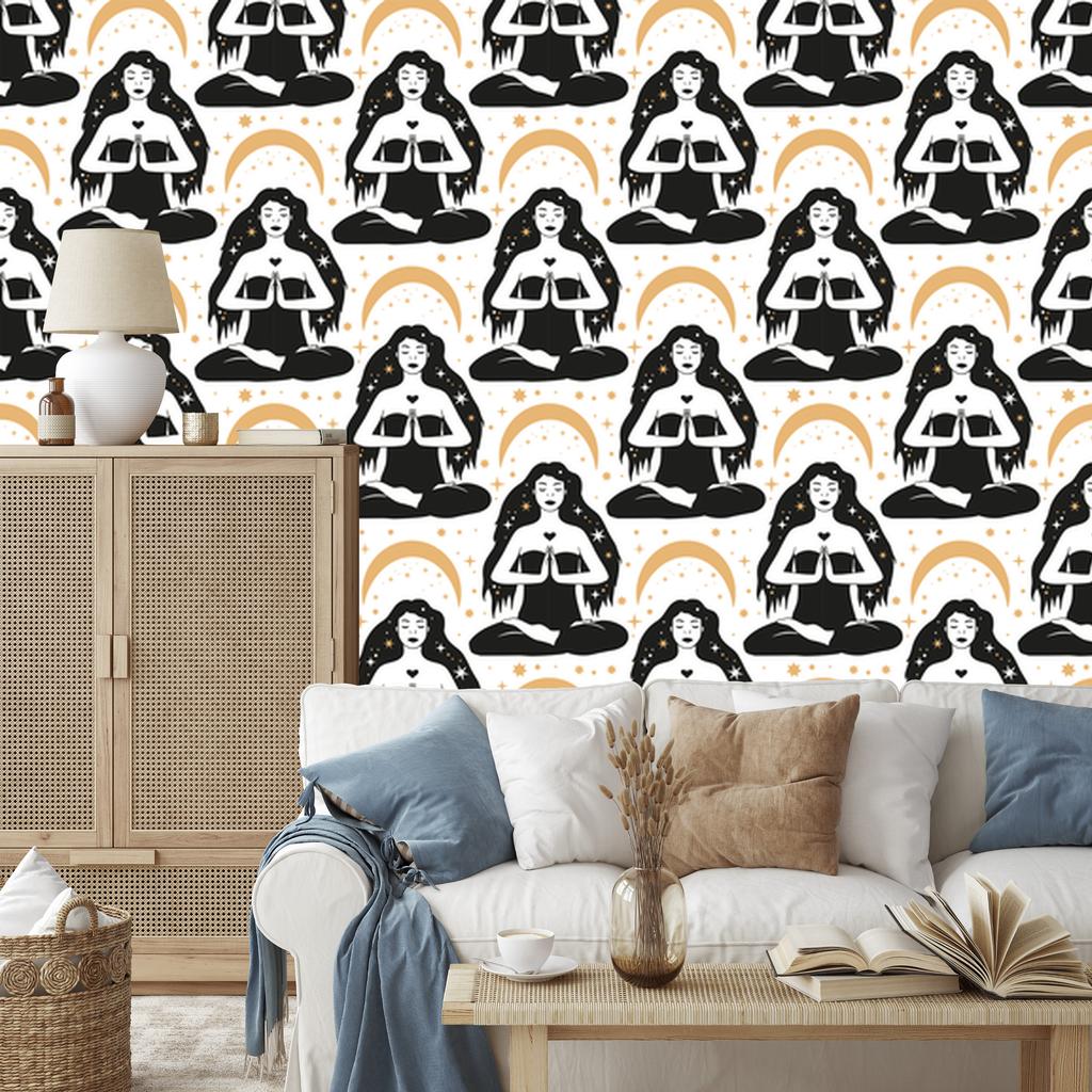 Wallpaper Women and Astrology graphite and brown, brown background 50x1000