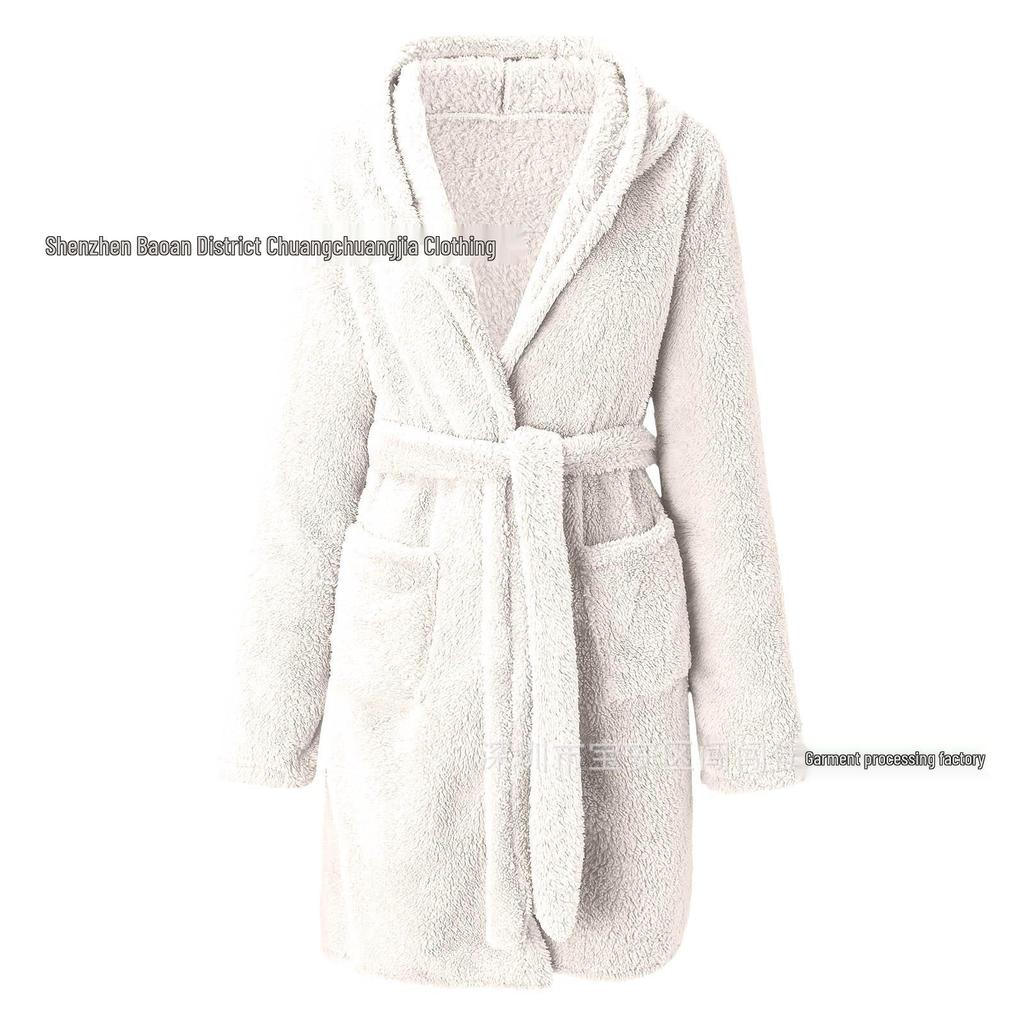 2024 Cozy European & American Autumn/Winter Hooded Fluffy Women's Pajamas and Warm Bathrobe