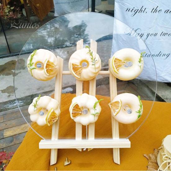 Прозрачный акриловый держатель для пончиков, 6/8/9 колонн, круглая основа из цельного дерева, многоразовая подставка для свадьбы, дня рождения, десертного стола, подставка для бубликов с пончиками