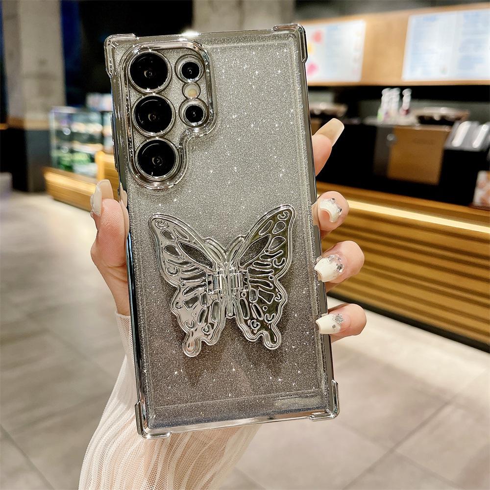 Чехол-подставка Samsung S26 Ultra Butterfly: Новый четырехсторонний airbag, противоударный, с блестками