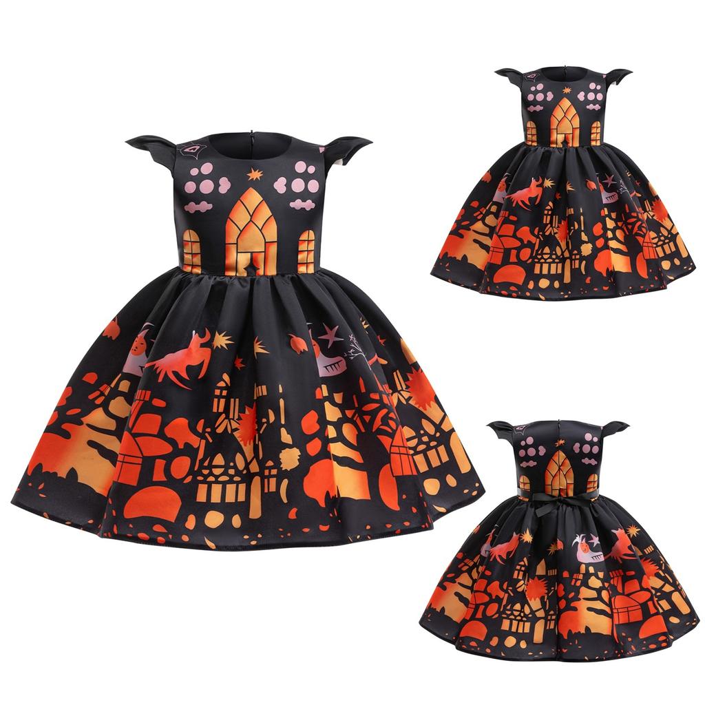 Halloween Girls Dress Printed Dress Witch Role Play Cosplay Costume Masquerade Costume