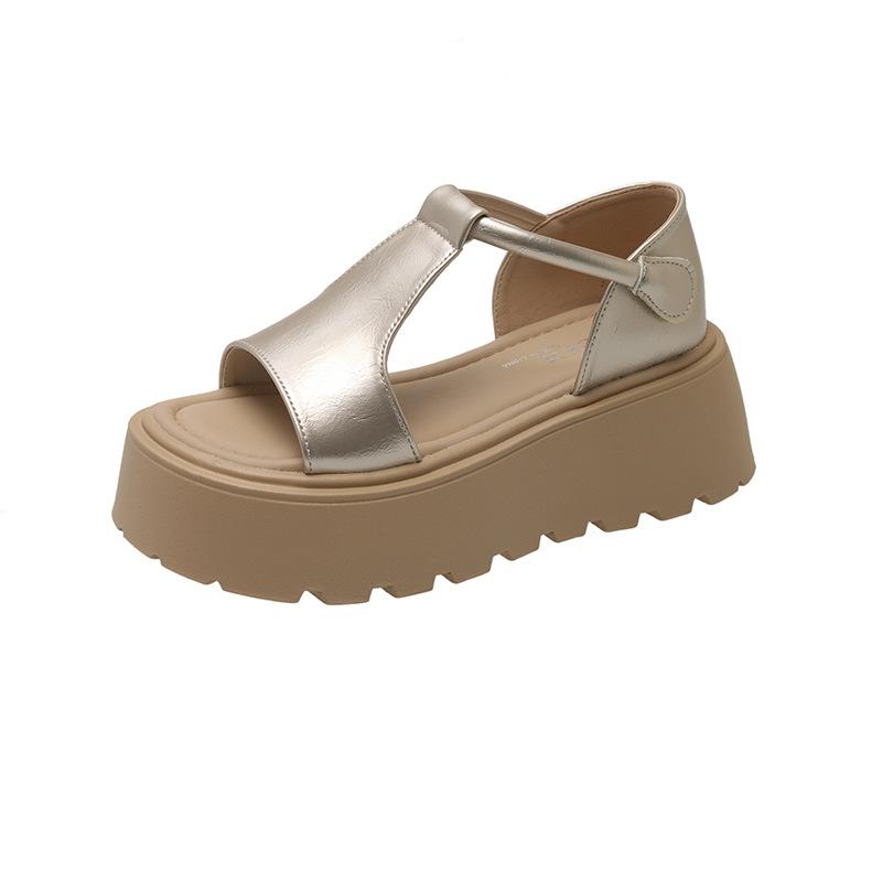 Полая верхняя одежда универсальные французские простые сандалии с открытым носком женские 2025 лето на толстой подошве увеличивающие рост римские маффины пляжная обувь