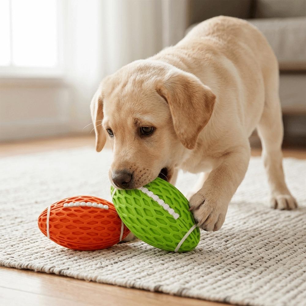 Bite Tough Squeaky Rugby Ball Rubber Dog Molar Toy Indestructible Dog Toy Teeth Grinding Clean