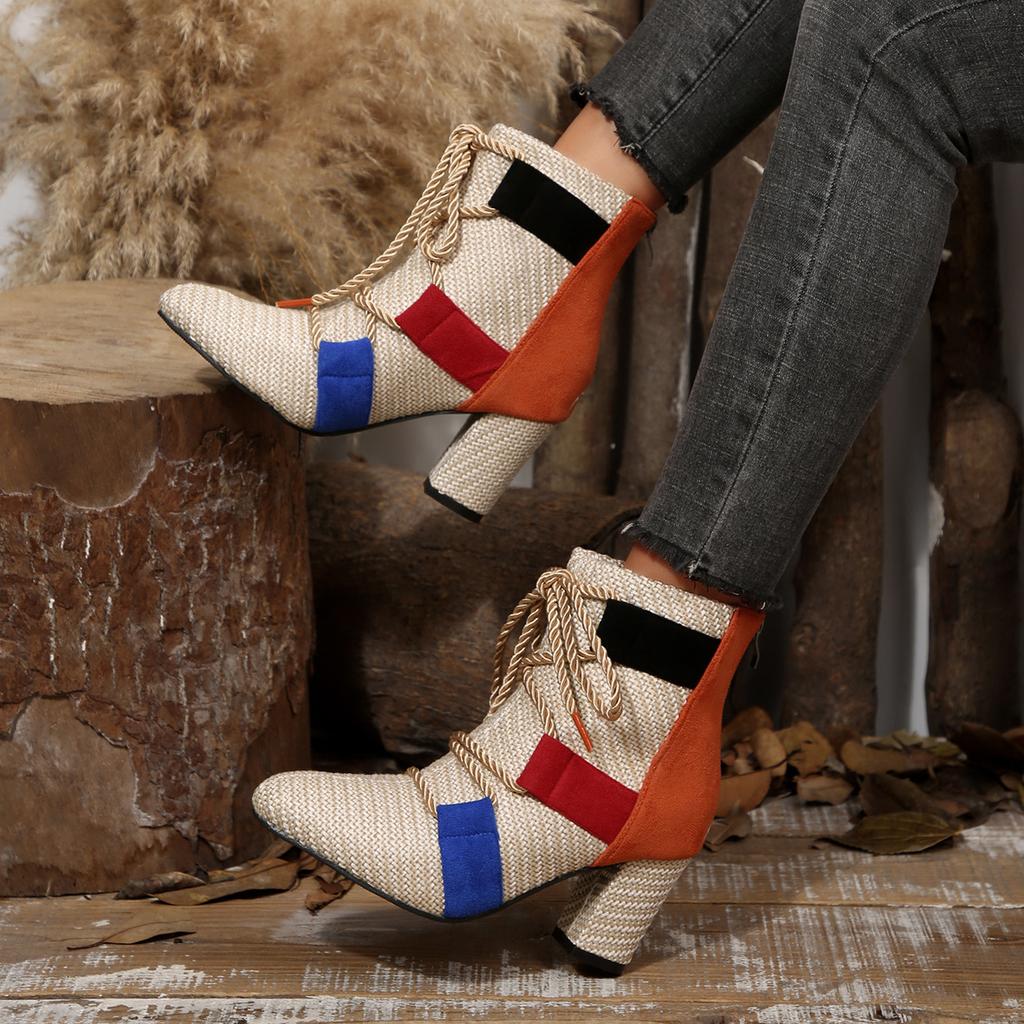 Fashion Women High Heels Boots 2025 New Fashion Trend Chunky Heels Shoes Women Designer Weave Ankle Sexy Open Toe Ankle Boots Female