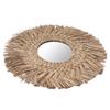 Straw Weaving Wall Mirror Retro Beautiful Woven Wall Hanging Mirror for Dorm Room Decoration Nature