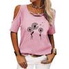 Women Fashion Off Shoulder T-shirt Ladies Casual Round Neck Floral Print Top Summer Short Sleeve Tee Shirt