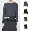 High-End Cashmere Wool Faux Two-Piece Color-Block Knitted T-Shirt for Women - 24 Autumn/Winter Style, Short/Long Sleeve Options