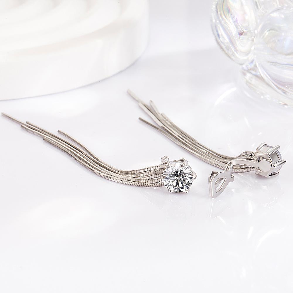 Atmospheric Light Luxury Fashion Diamond-inlaid Long Fringed Earrings Femininity Single Product Trend Single Product