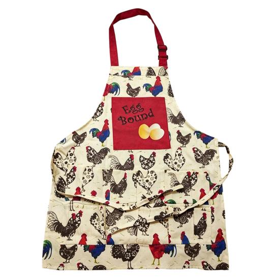 Canvas Apron with Multi-Pockets Egg Gathering Apron for Farm Home Adjustable Waist Fun Rooster Print Utility Apron for Gardening Cooking