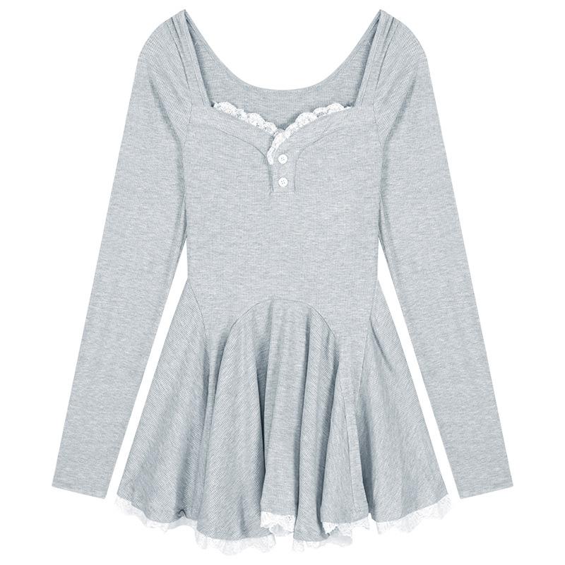 Женское платье с длинным рукавом и открытым квадратным воротником с ключицей