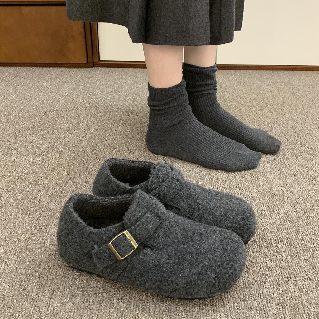 Sweet and cool~ Winter woolen velvet with wide-leg pants inner heightening thick-soled Boken shoes women's cotton shoes Mao Mao shoes