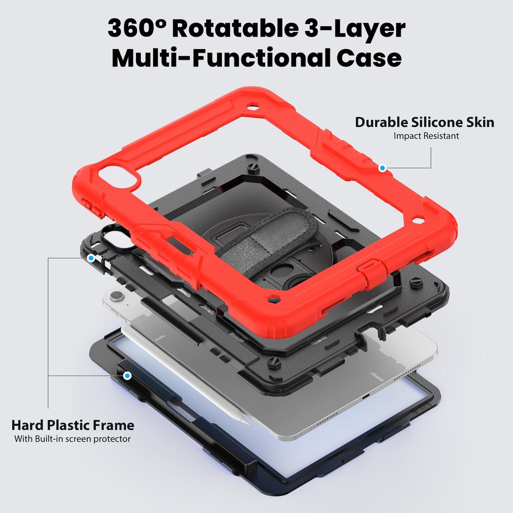 Прочный полнотелый защитный чехол для iPad 10 9.7 Pro Air 11 A16 Ударопрочная крышка Защита экрана Ручной плечевой ремень Подставка