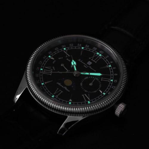 Salvatore Marra Men's Limited Edition Silver/Blue Watch, Moon Phase, Multi-Calendar, 5 ATM Water Resistance, Leather Strap, for Business and Formal We