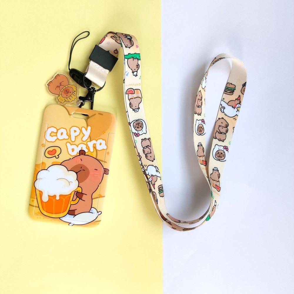 ABS ID Protection Card Case Cartoon Printing Long Lanyard Card Case Anti Loss Card Sleeve