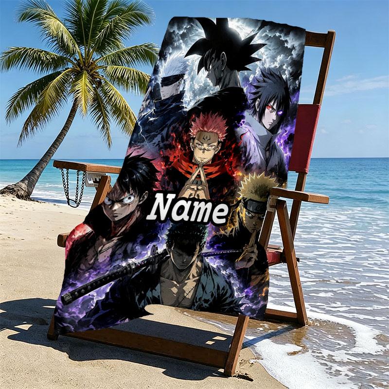 Custom Name Personalized Demon Slayer Print Beach Towel, for Trip Camping Beach Party Home Decor, Birthday Gift for Family & Friends