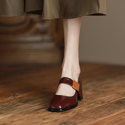 Туфли Мэри Джейн с квадратным носком, женские весенние новые красные туфли в стиле ретро на среднем толстом каблуке, туфли Zapatos De Mujer в стиле Лолиты на квадратном каблуке