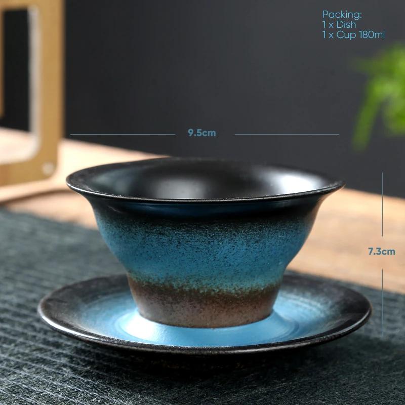 Coffee cup handmade Japanese retro figured cup rough pottery kiln change ceramic mug saucer tea mug coffee cups set teacup