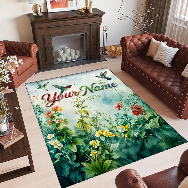 Birds Theme Crystal Velvet Floor Rug Personalized Custom Name Text Warm Carpet Home Decoration