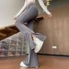 Американские полосатые спортивные брюки йога с боковым разрезом для женщин, весенне-осенняя мода, расклешенные спортивные брюки, 2025, узкий крой, черные леггинсы из ткани "акулья кожа"