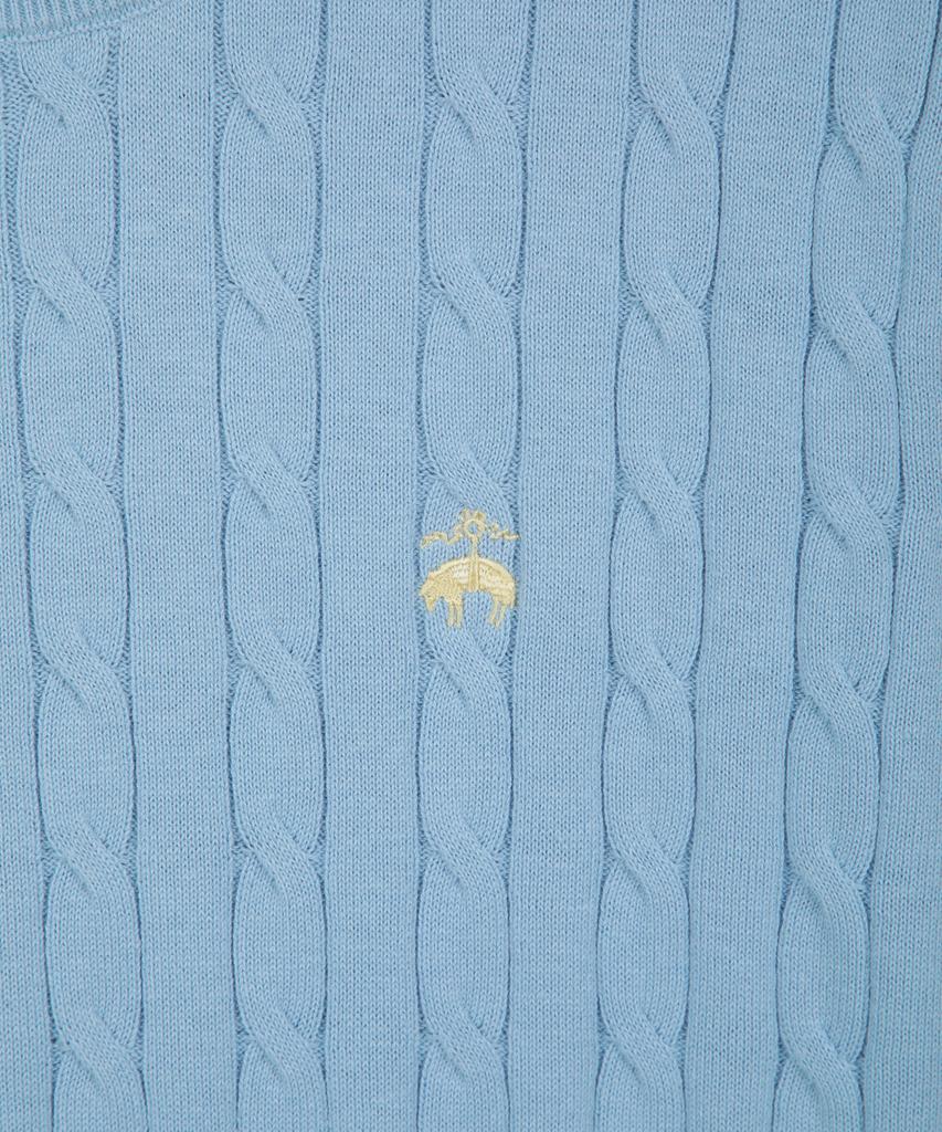 BROOKS BROTHERS Cotton Cable Crew Neck Short Sleeve Sweater (Blue) (Bbwrmog203)