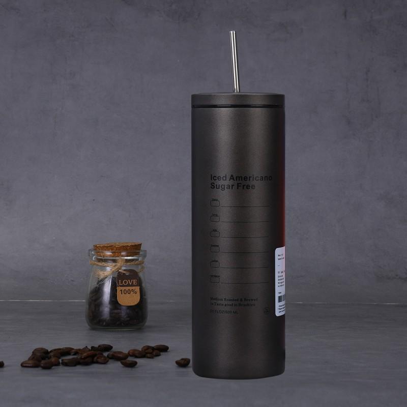 Stainless Steel Vacuum Insulated Travel Coffee Cup With Straw 600ml Double Wall Car Mug Office Commute