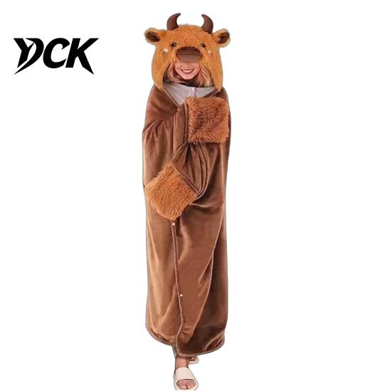 Long Sleeve Plush Blanket Animal Wearable Hoodie for Women, Oversized Flannel Sweatshirt Soft Loungewear Blanket, Button-Up Cosplay Cape Sleepwear