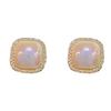 Delicate Square Red Zircon Pearl Stud Earrings Women Versatile Jewelry