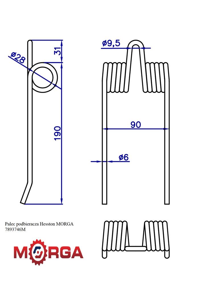 Hesston 7893746 Pickup Finger Powder Coated MORGA