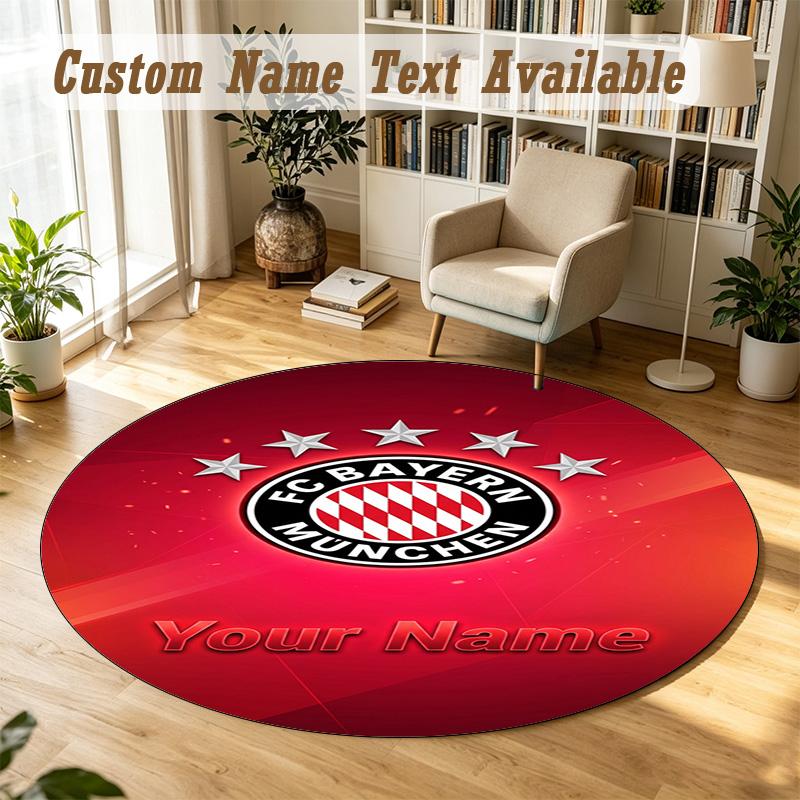Round Rug Custom NameBayern Munich Pattern Non Slip Carpet Home Floor Decor