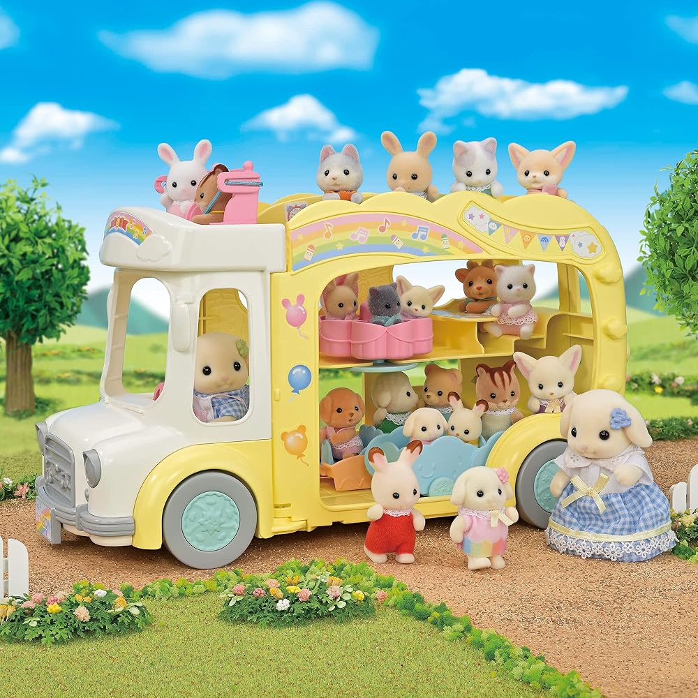 EPOCH Sylvanian Families Playground Bus Toy S-70 ST Mark Certified for Ages 3 and Up Dollhouse Accessory