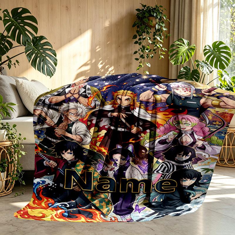 Custom Name Personalized Demon Slayer Anime Print Blanket, Home Decor, Bedroom, Sofa, Camping, Couch, Gifts for Birthday Christmas