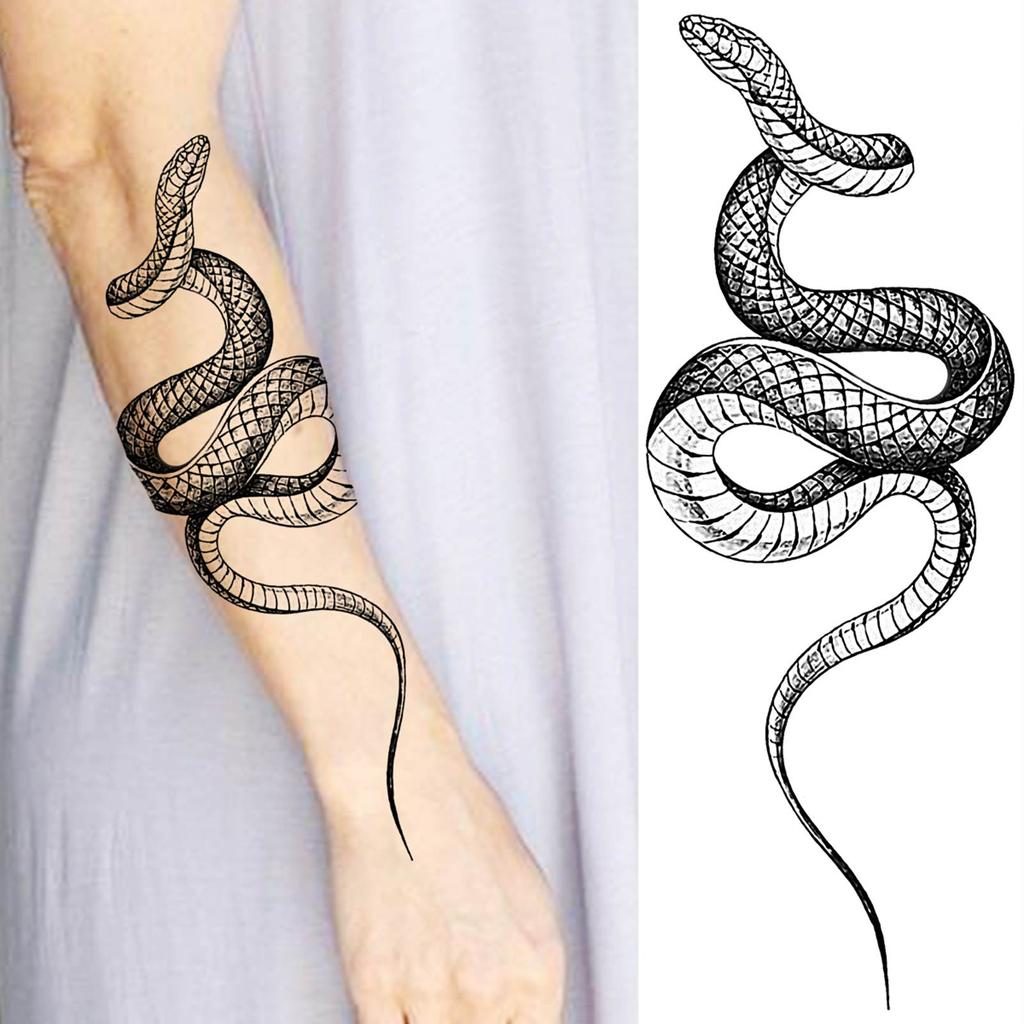 1 Sheet Snake Temporary Tattoos For Women Men Arm Leg Forearm Body Adults Rose Fake Flower Tattoo Sticker Waterproof Covers Up