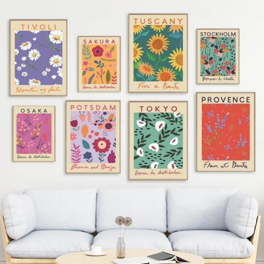 Amsterdam Tokyo Milano London Stockholm Flower Market Boho Art Canvas Painting Posters Prints Wall Pictures Living Room Decor No Frame