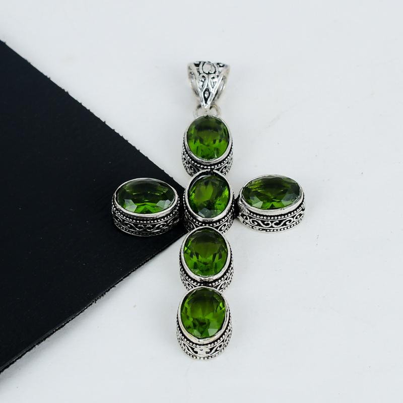 Красивая подвеска с перидотом из серебра 925 пробы - Ручная работа, Дизайн креста, Украшение для повседневной носки, Уникальная подвеска с перидотом, Подарки на День отца