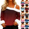 Women's Off-the-shoulder Plush Neck Printed Long-sleeved Pullover T-shirt Top
