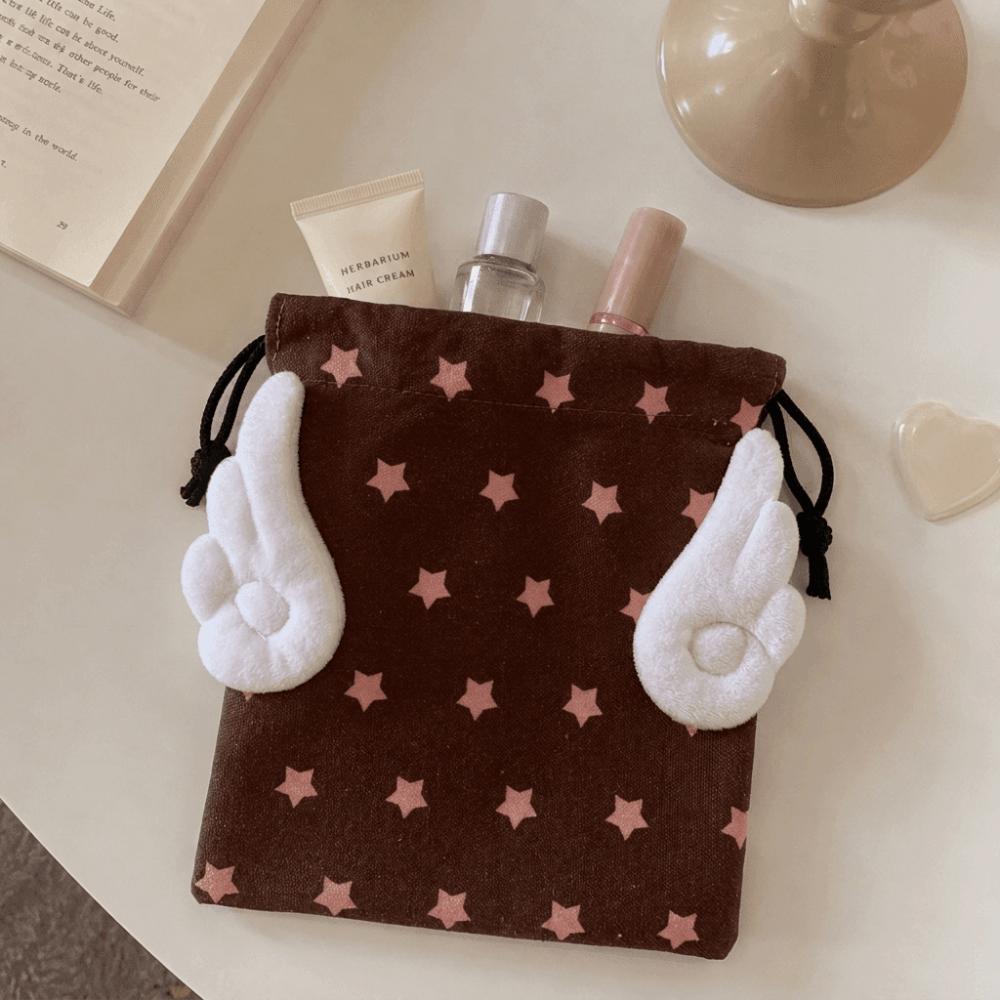 Canvas Drawstring Makeup Bag Portable Small Organizer Y2K Cosmetics Bag Stationery Storage