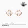 Four-Leaf Clover S925 Silver 9mm Stud Earrings with Red Agate, Black Agate, Turquoise, Butterfly, White Shell, Gray Shell, and Pink Shell for Women.