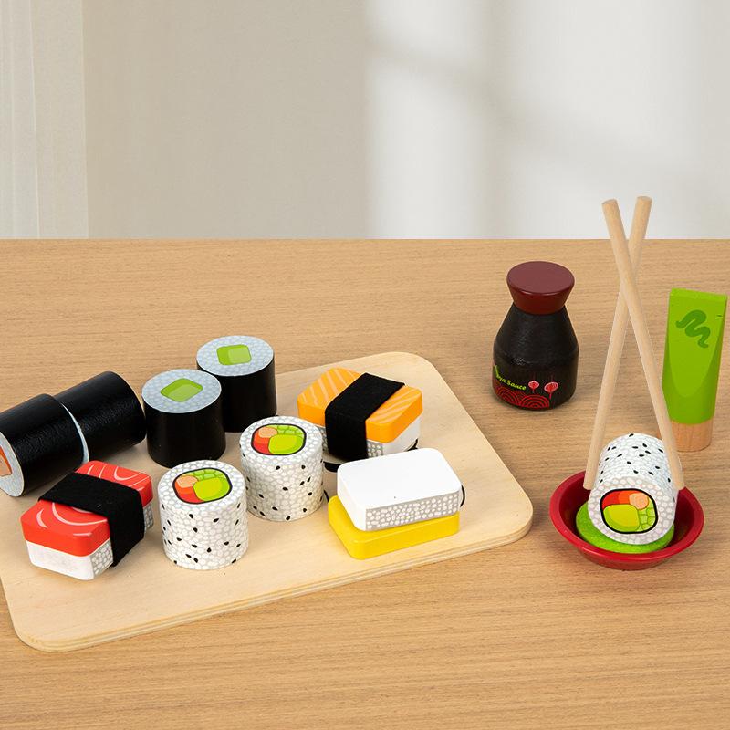 Children's wooden play house cut and see sushi snack set to exercise baby's hands-on ability Simulation kitchen toy